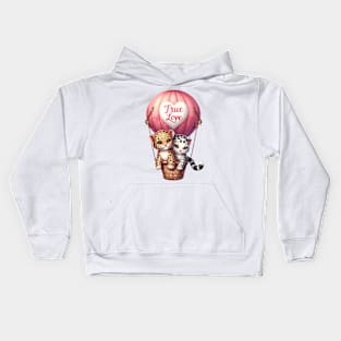 Valentine Leopard Couple On Hot Air Balloon Kids Hoodie